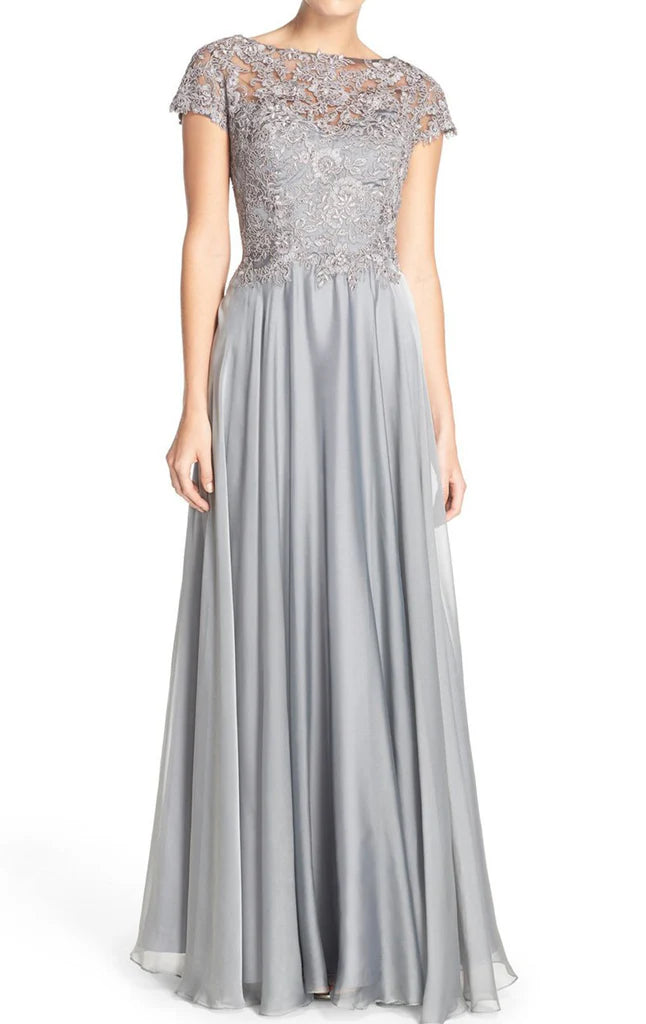 Elegant long sleeve lace chiffon mother of the bride dress.