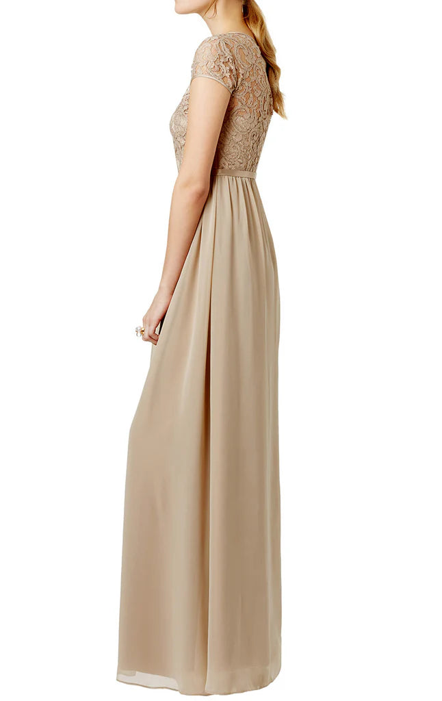 Back view of the long sleeve lace chiffon formal dress.
