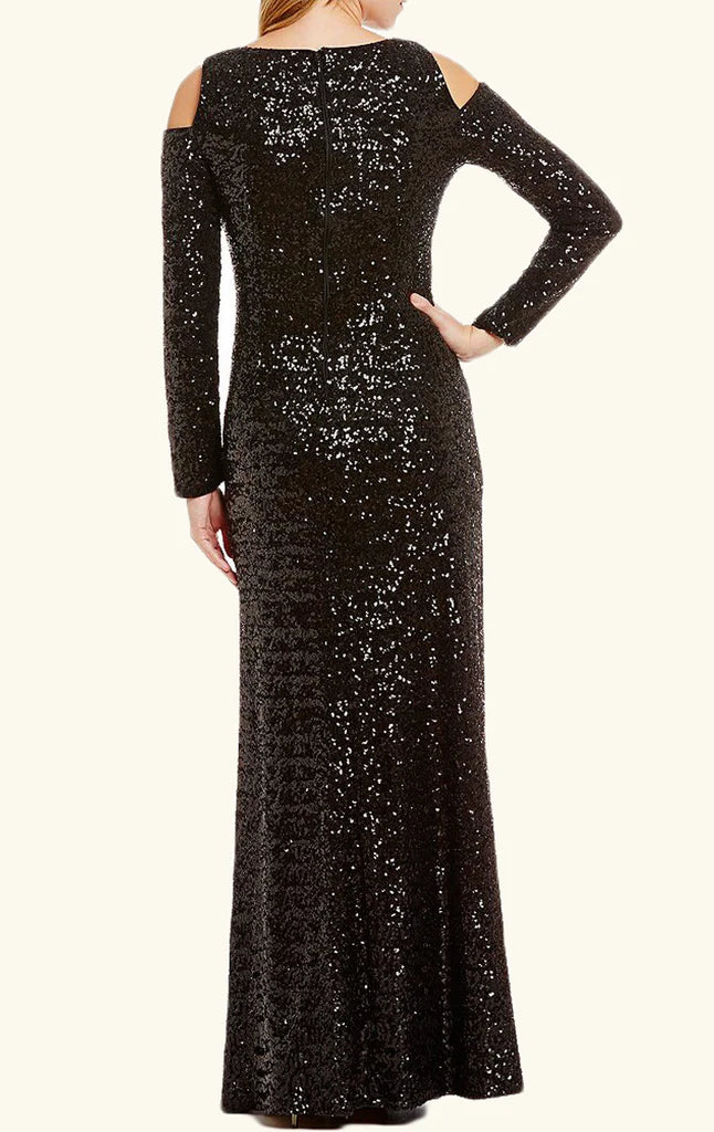 Shimmering long sleeves sequin prom dress.