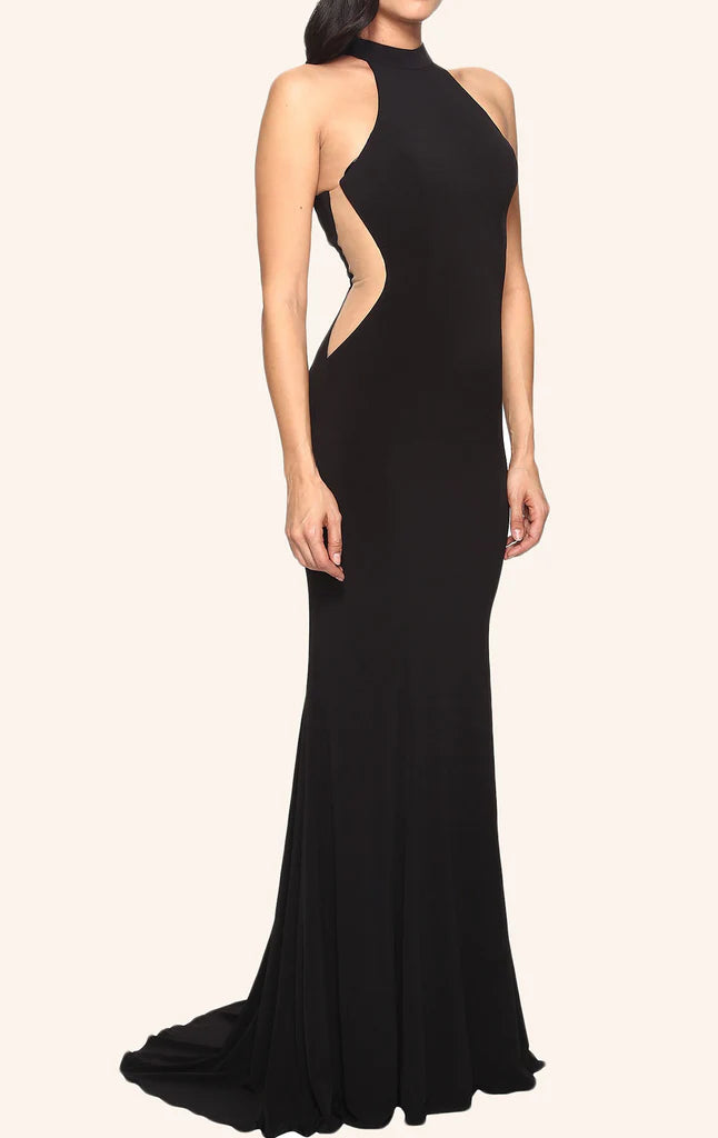 Back view of the mermaid halter formal dress.