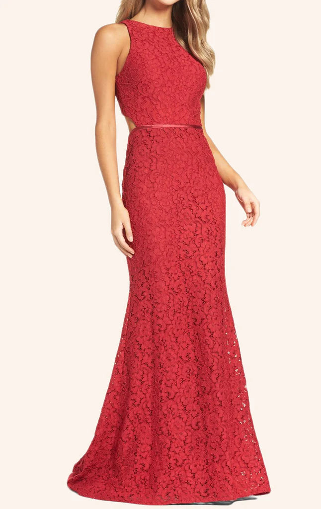 Elegant mermaid halter neck lace gown.