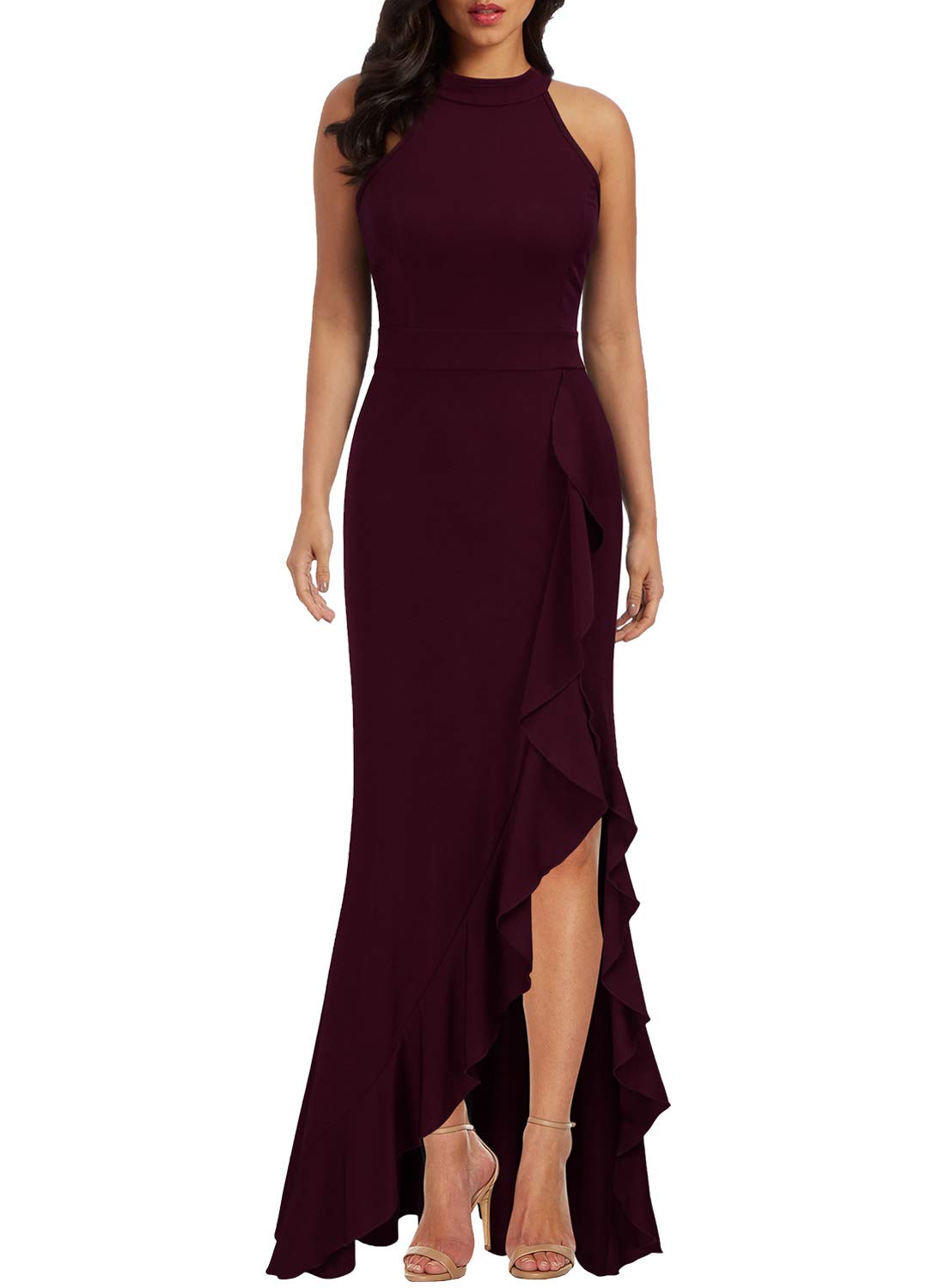 Elegant Mermaid High Neck Split Bodycon formal dress.