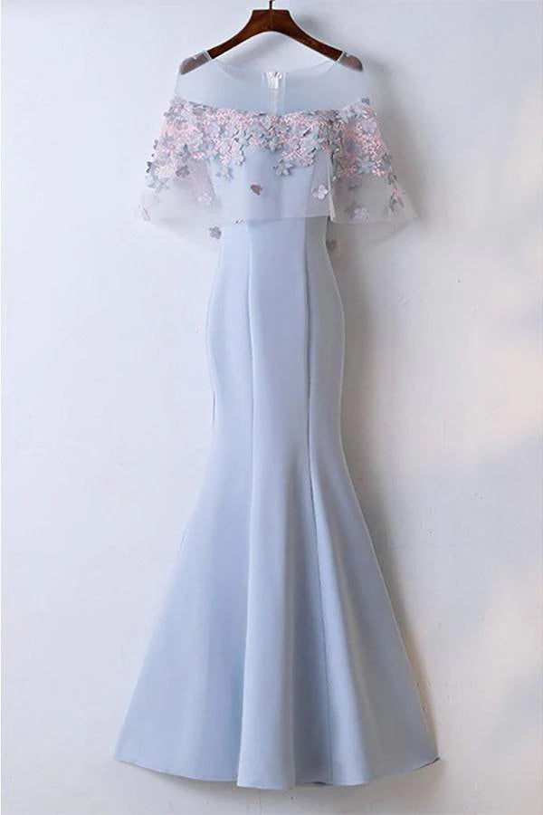 Elegant mermaid lace floral long prom dress.