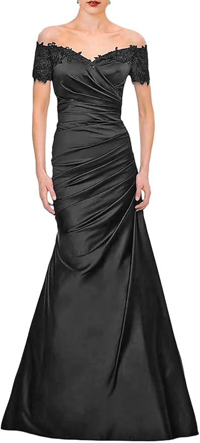 Front view of the mermaid off-shoulder dress.