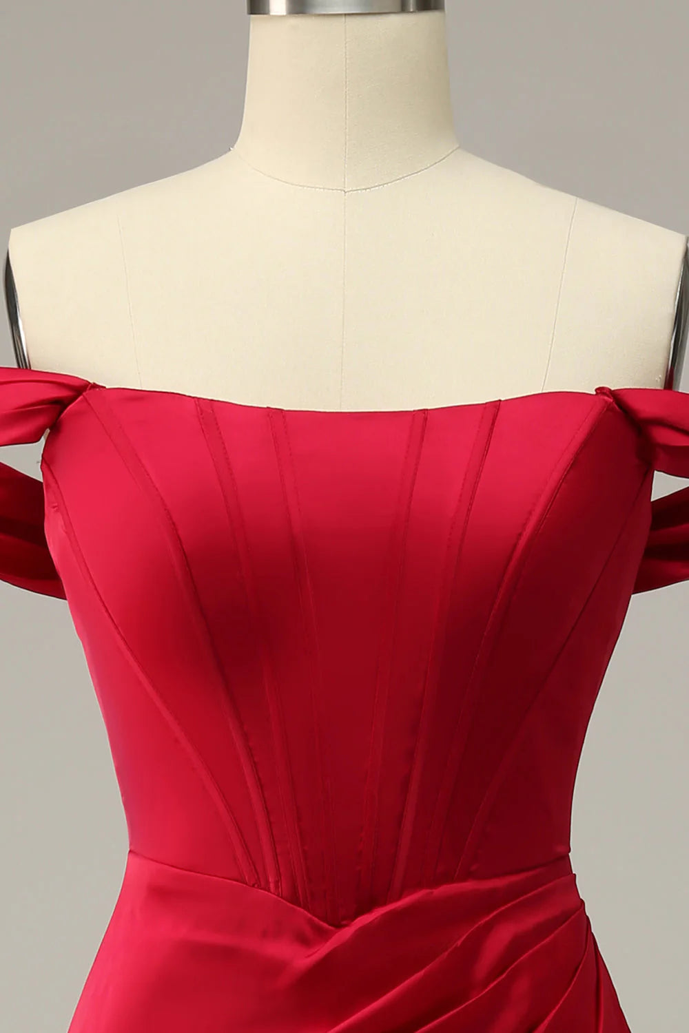 Back view of the elegant burgundy mermaid off-the-shoulder long prom dress.