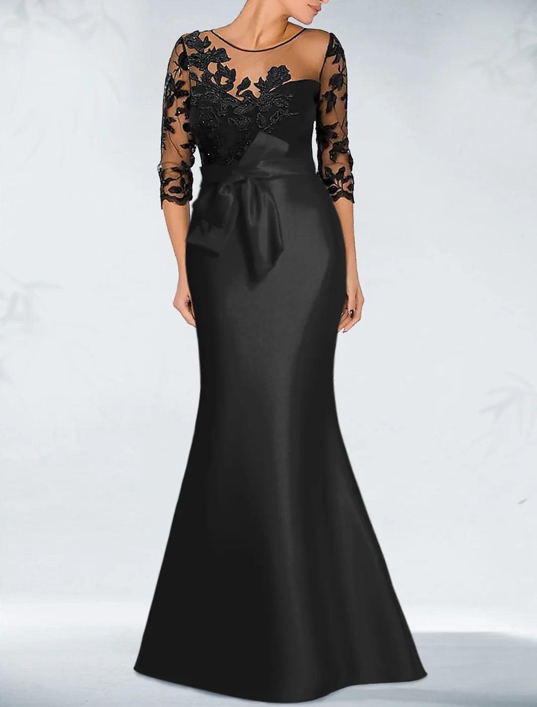 Elegant mermaid scoop neck floor length prom gown.