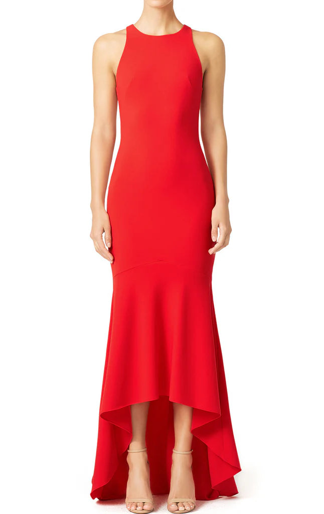 Elegant mermaid formal gown with spaghetti straps.