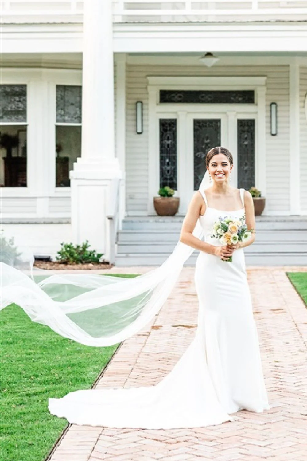 Mermaid Square Neck White Wedding Dress with open back.