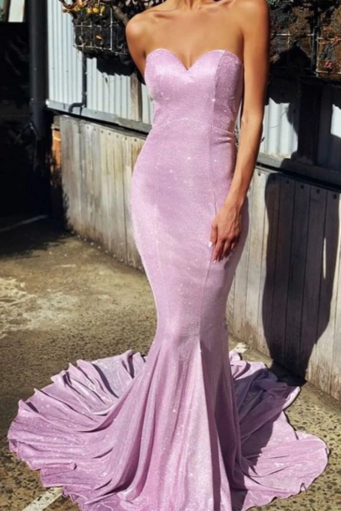 Elegant mermaid strapless sweetheart long prom dress.