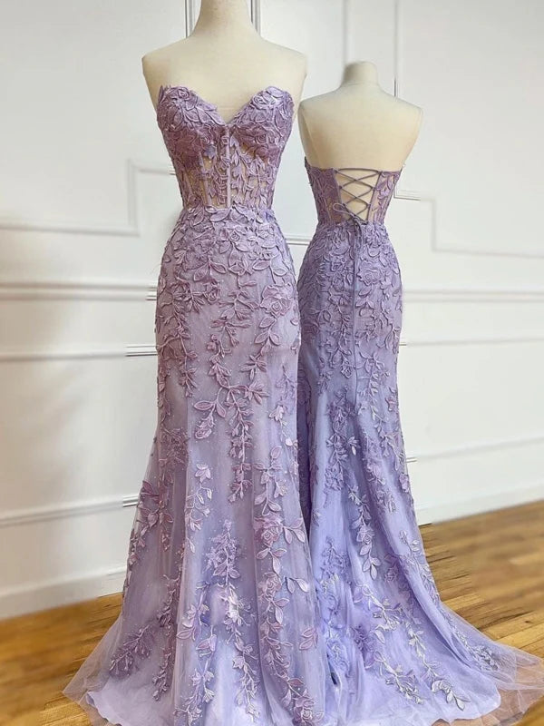 Elegant mermaid prom dress with sweetheart neckline and lace details.