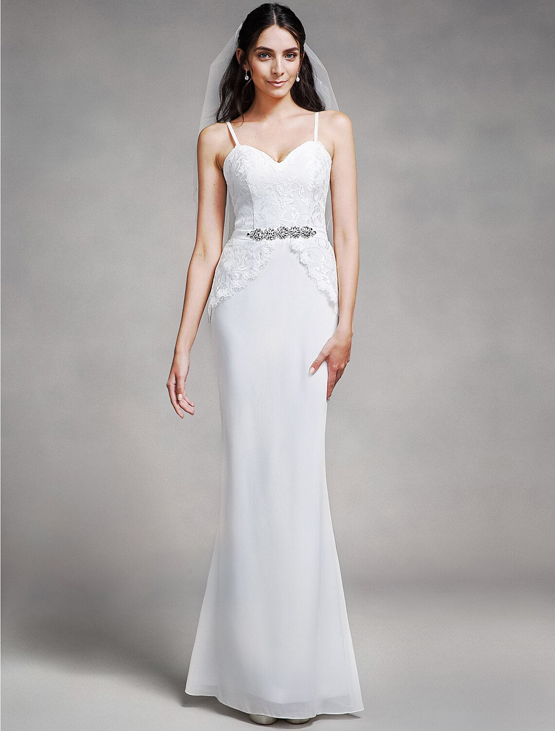 Elegant mermaid trumpet bridesmaid dress with spaghetti straps.
