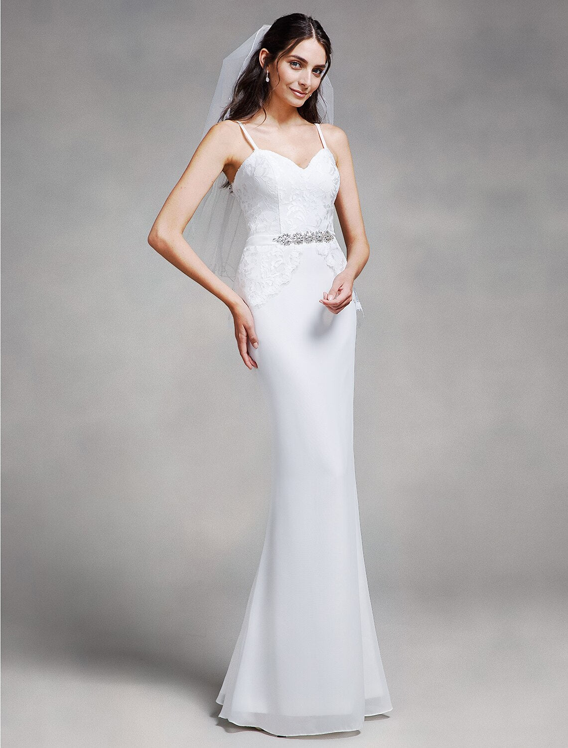 Back view of an elegant mermaid trumpet bridesmaid dress.