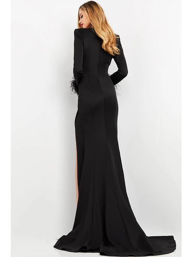 Back view of a woman wearing the Mermaid Trumpet Long Sleeve Prom Dress.