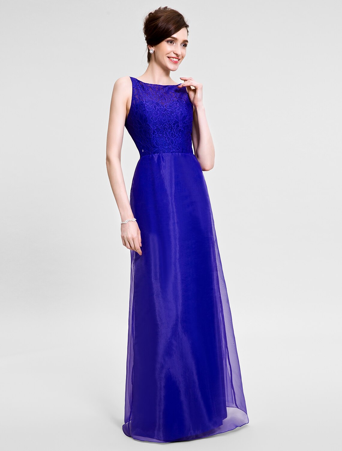 Elegant Mermaid Trumpet Mother of the Bride Dress with Bateau neck and lace back.