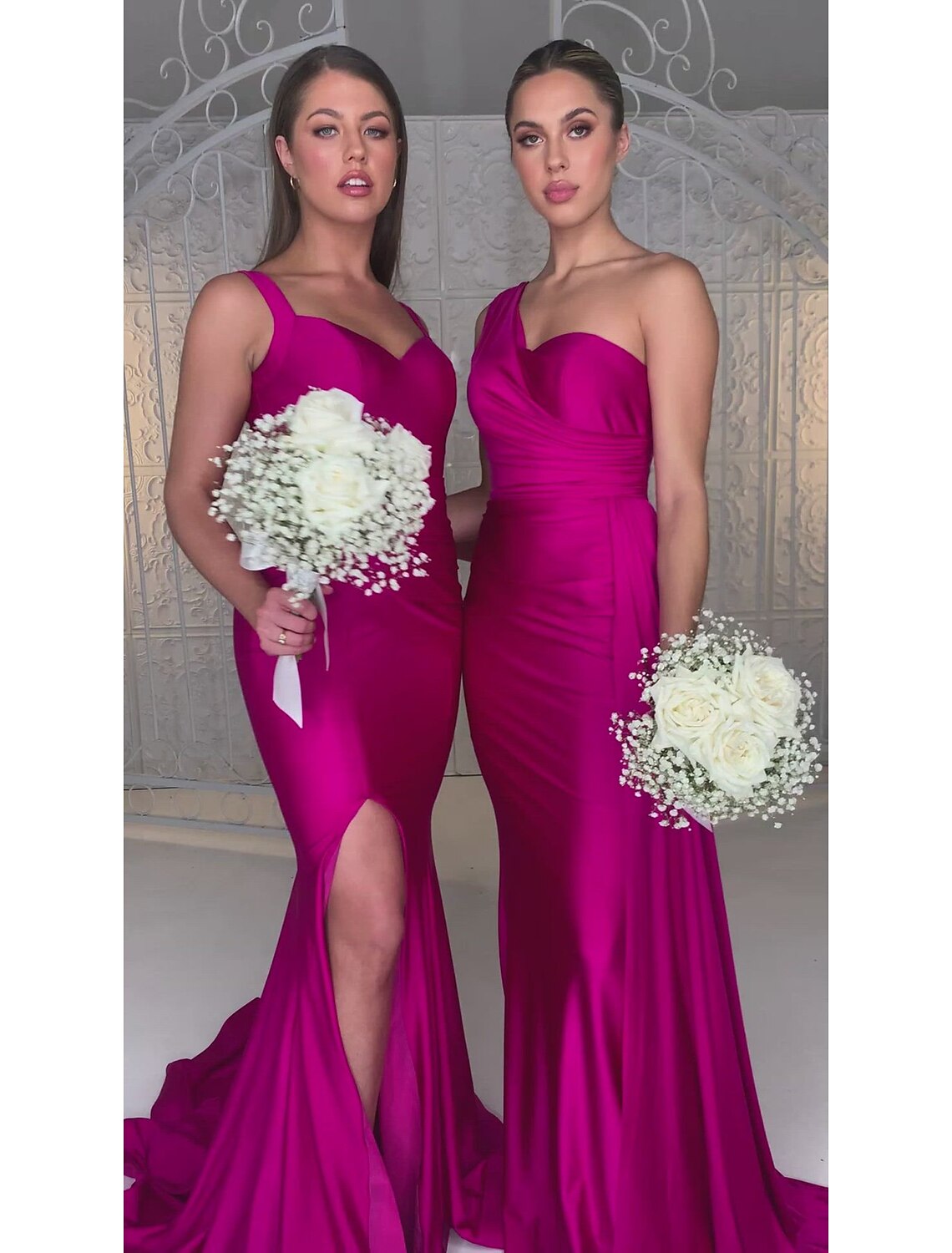 Elegant one-shoulder mermaid trumpet gown with draping.