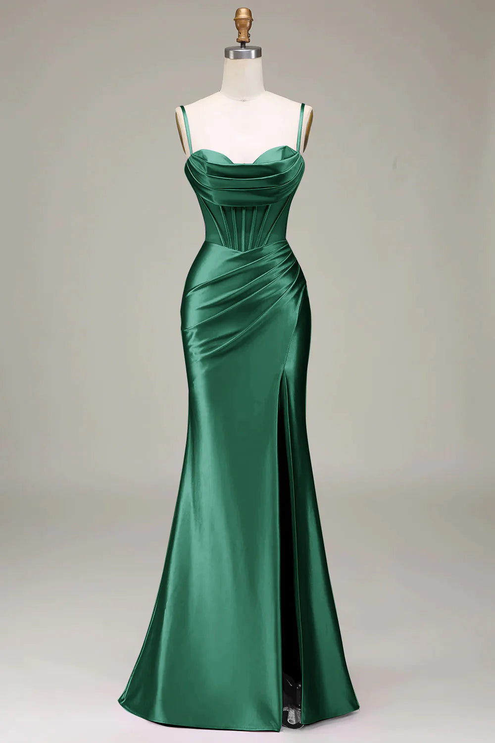 Royal blue satin trumpet gown, ideal for prom or parties.