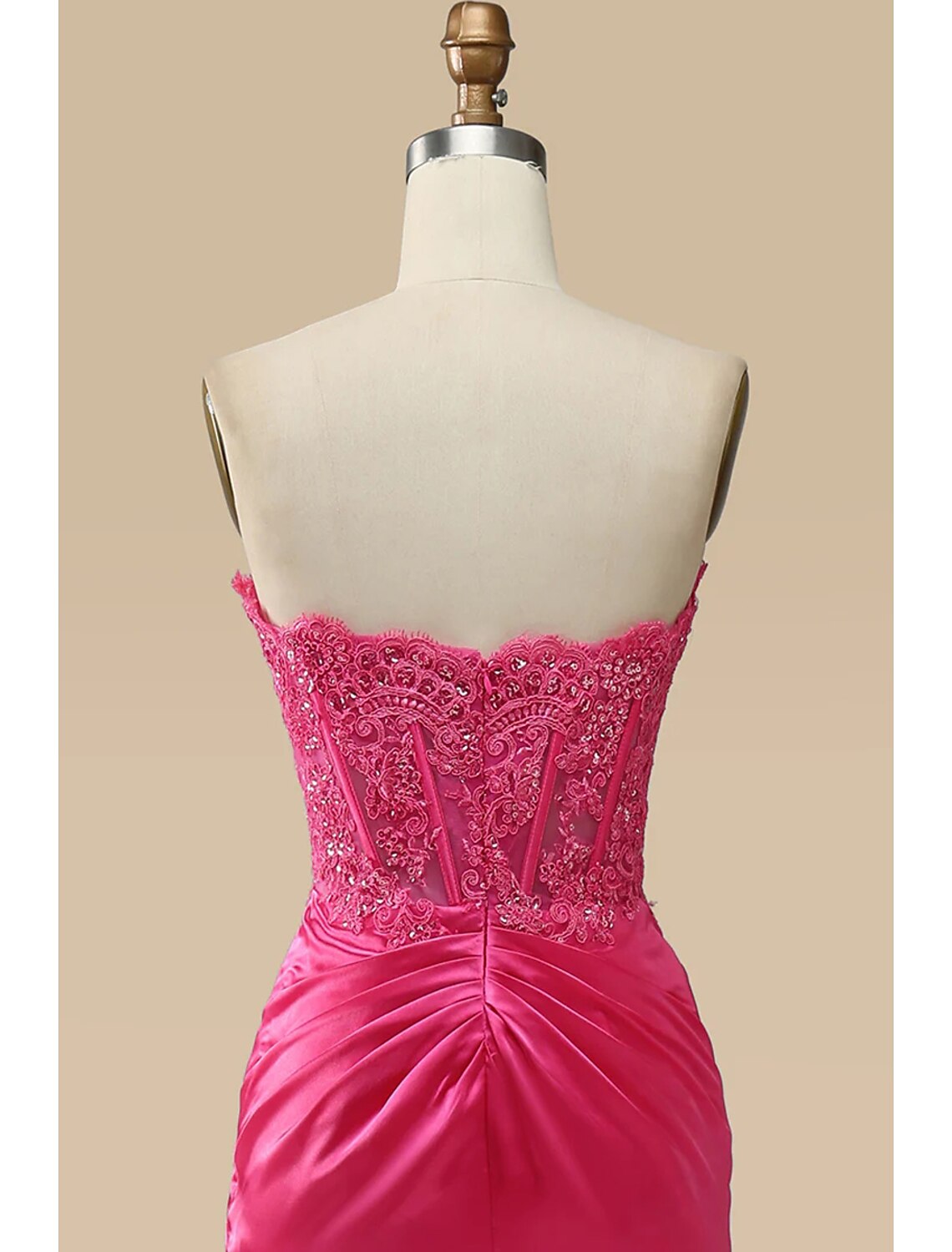 Full-length view of the charmeuse mermaid trumpet prom dress, highlighting its formal design.