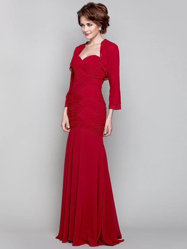 Detail of the long chiffon sleeve on a Mother of the Bride gown.