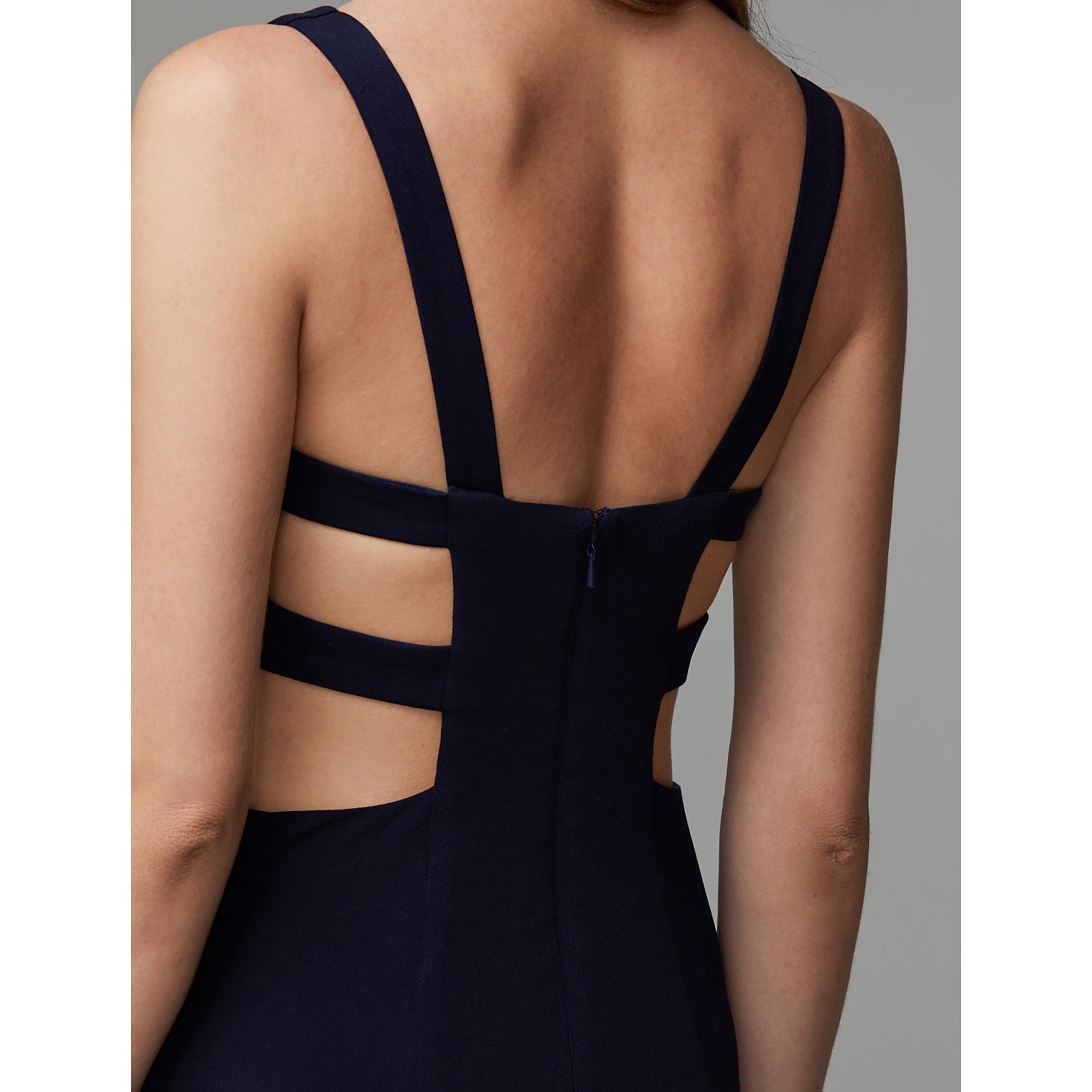 Stylish cut-out back detail on a formal dress.