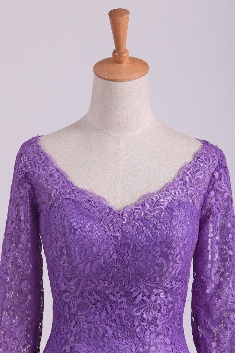 Detail of the lace and 3/4 sleeve on the mother of the bride dress.