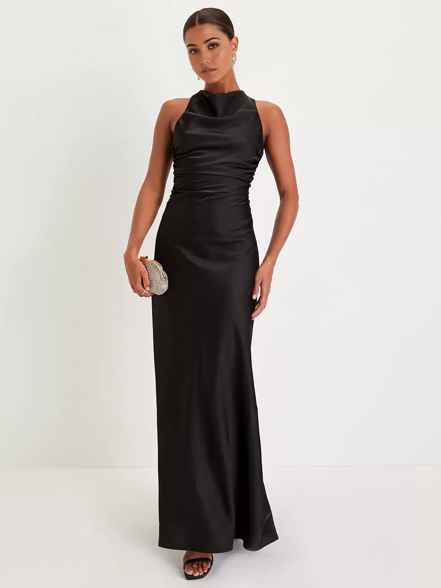 Front view of an elegant mermaid V-neck formal dress, showcasing the silhouette.