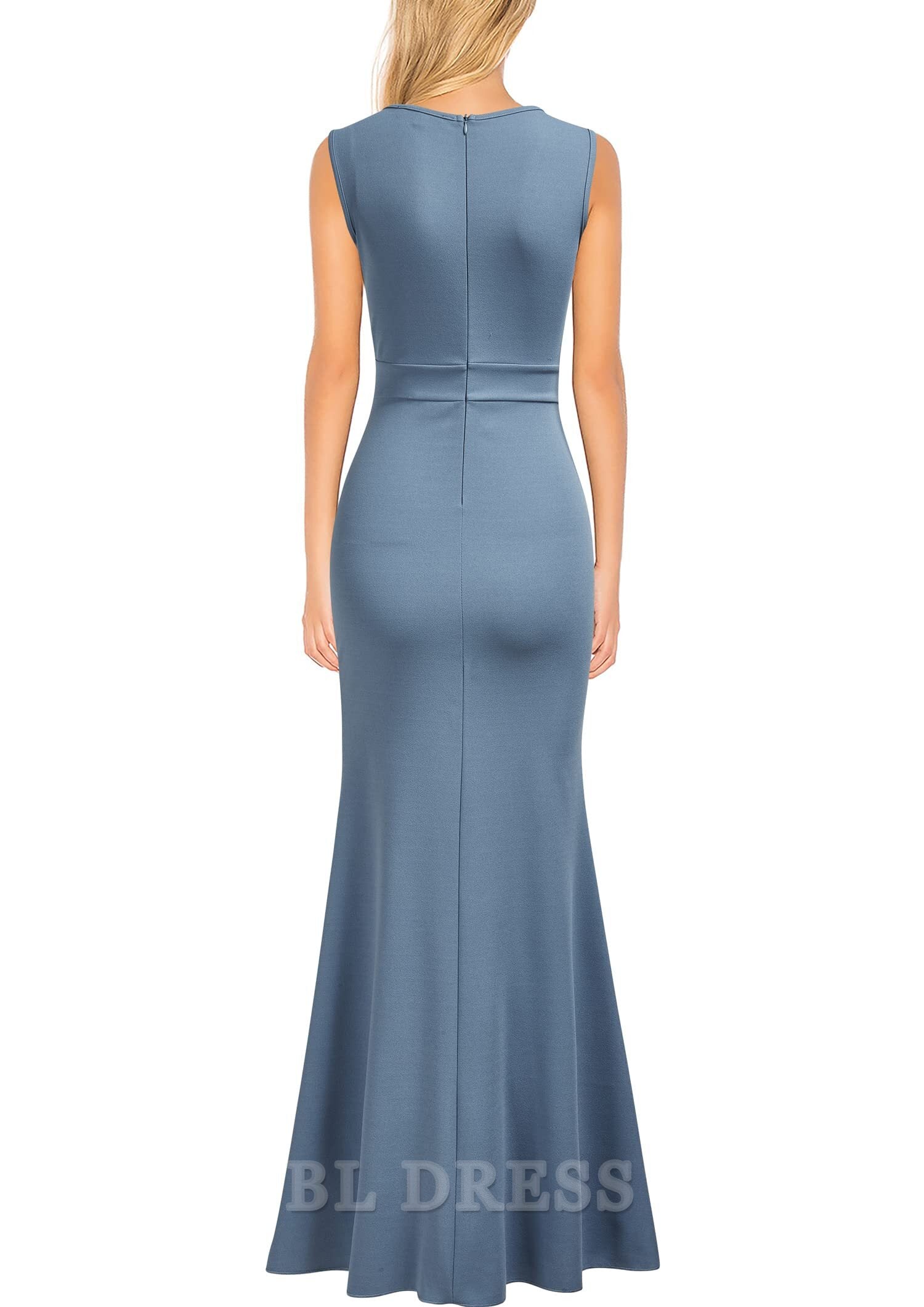 Full view of the elegant mermaid V-neck formal dress.