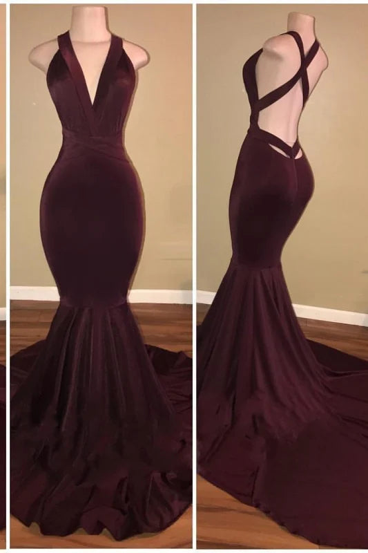 Elegant mermaid V-neck long prom dress.