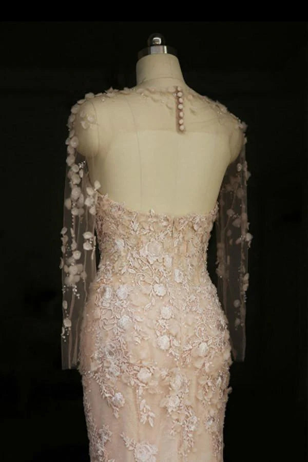 Full view of the mermaid silhouette wedding dress with elegant details.