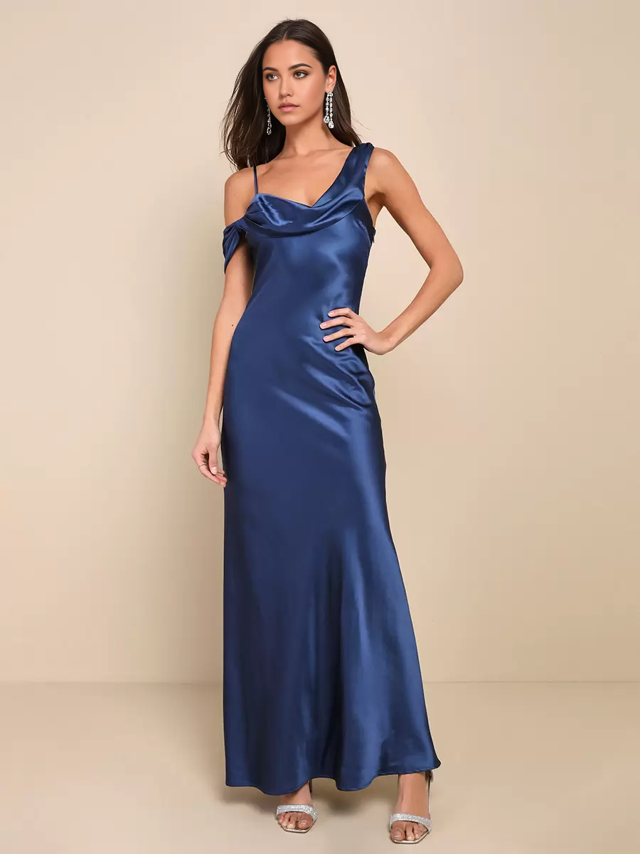 Elegant mermaid V-neck dress with open back and asymmetrical design, perfect for formal events.