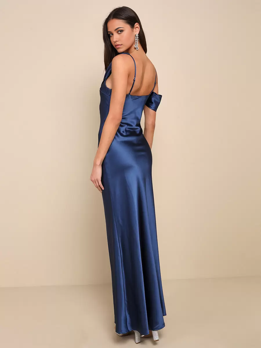 Full view of the mermaid formal dress, showcasing its flattering silhouette and V-neckline.