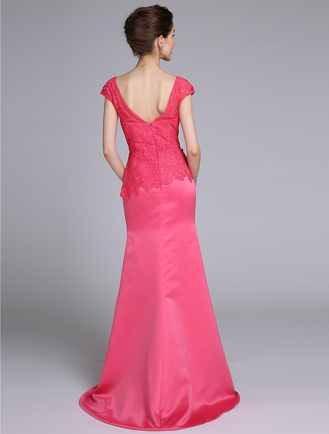 Back view of the elegant mermaid dress showing sweep train.