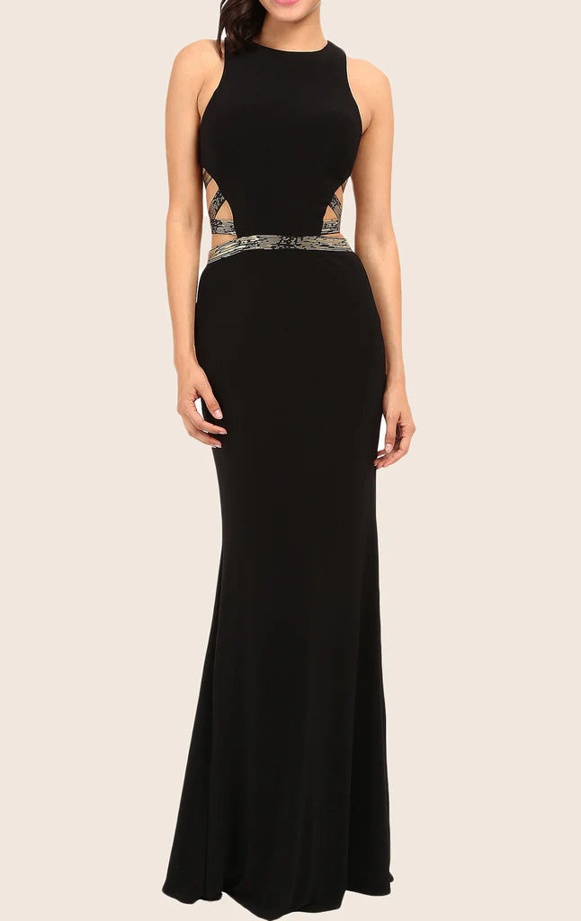 Elegant mermaid V-neck prom dress with spaghetti straps.