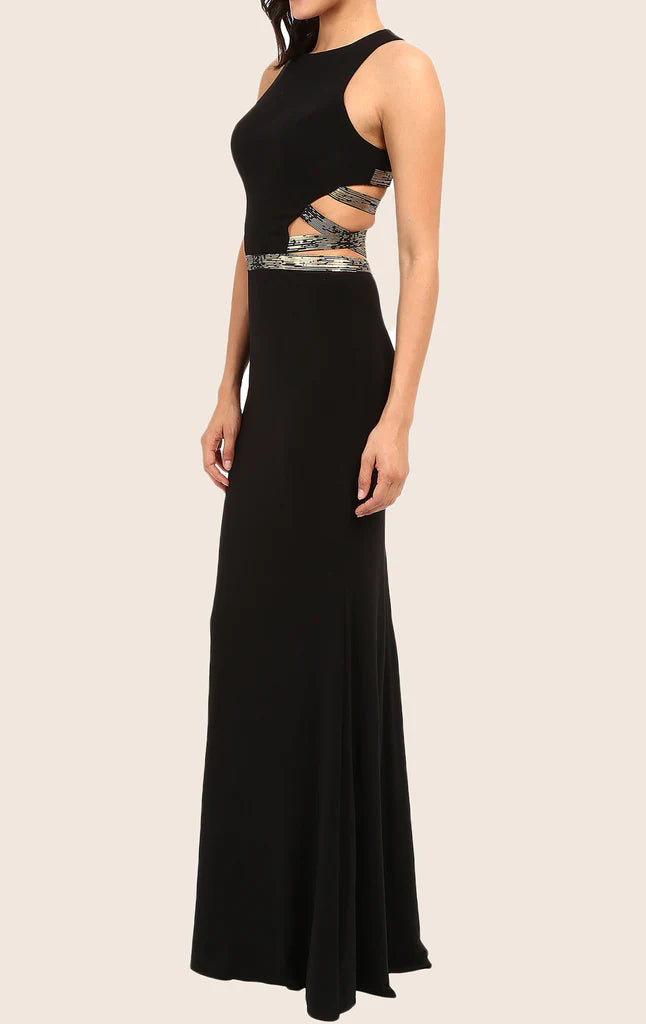 Side profile of the mermaid silhouette formal dress.