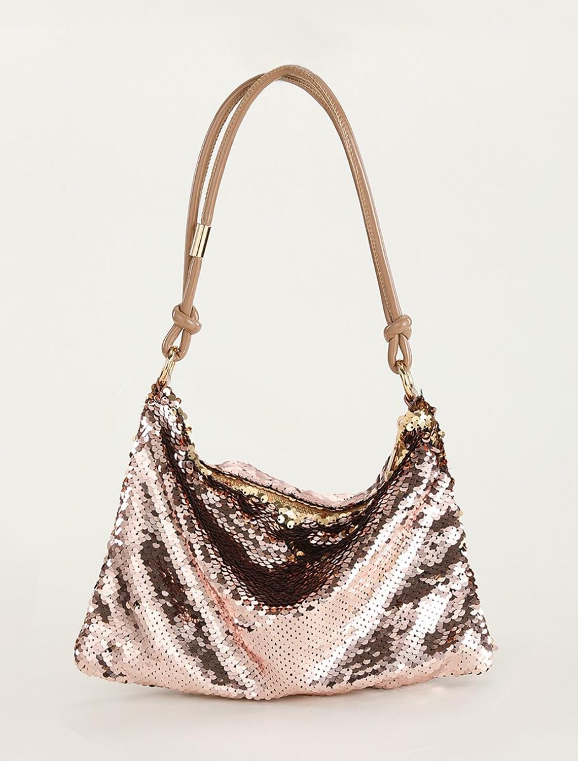 Side view of the metallic alloy clutch bag, highlighting its sleek design.