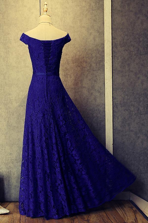Back view of an off-shoulder floor length prom dress, showcasing the silhouette.