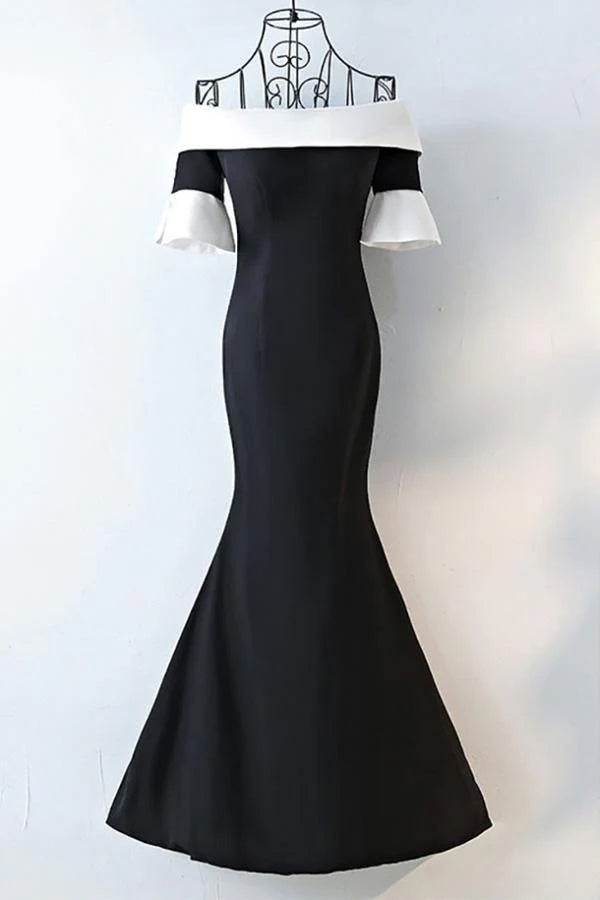 Elegant mermaid off-shoulder long prom dress.