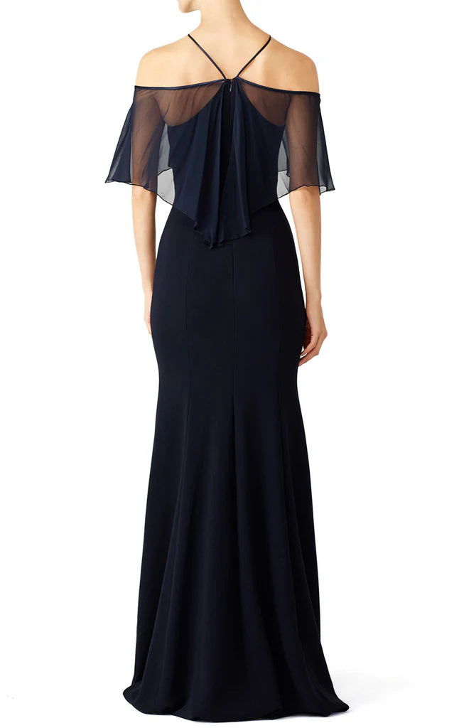Back view of the flowing chiffon prom dress.