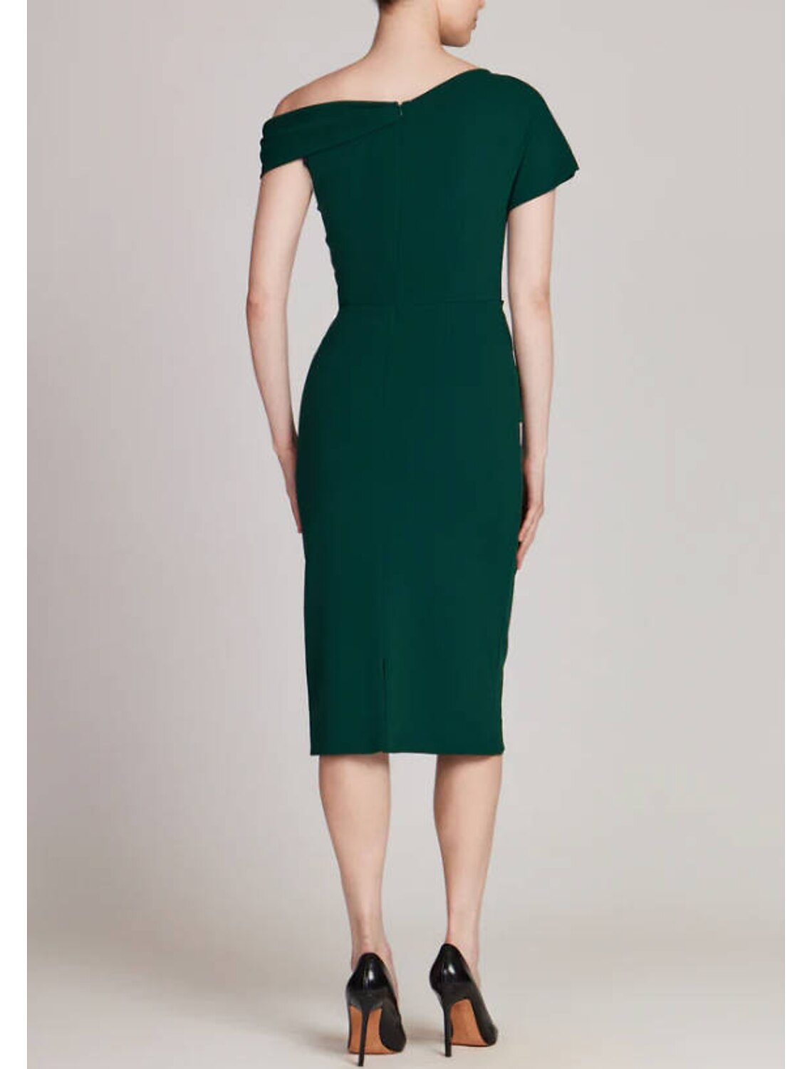 Mother of the Bride sequined dress with short sleeve and one-shoulder design.