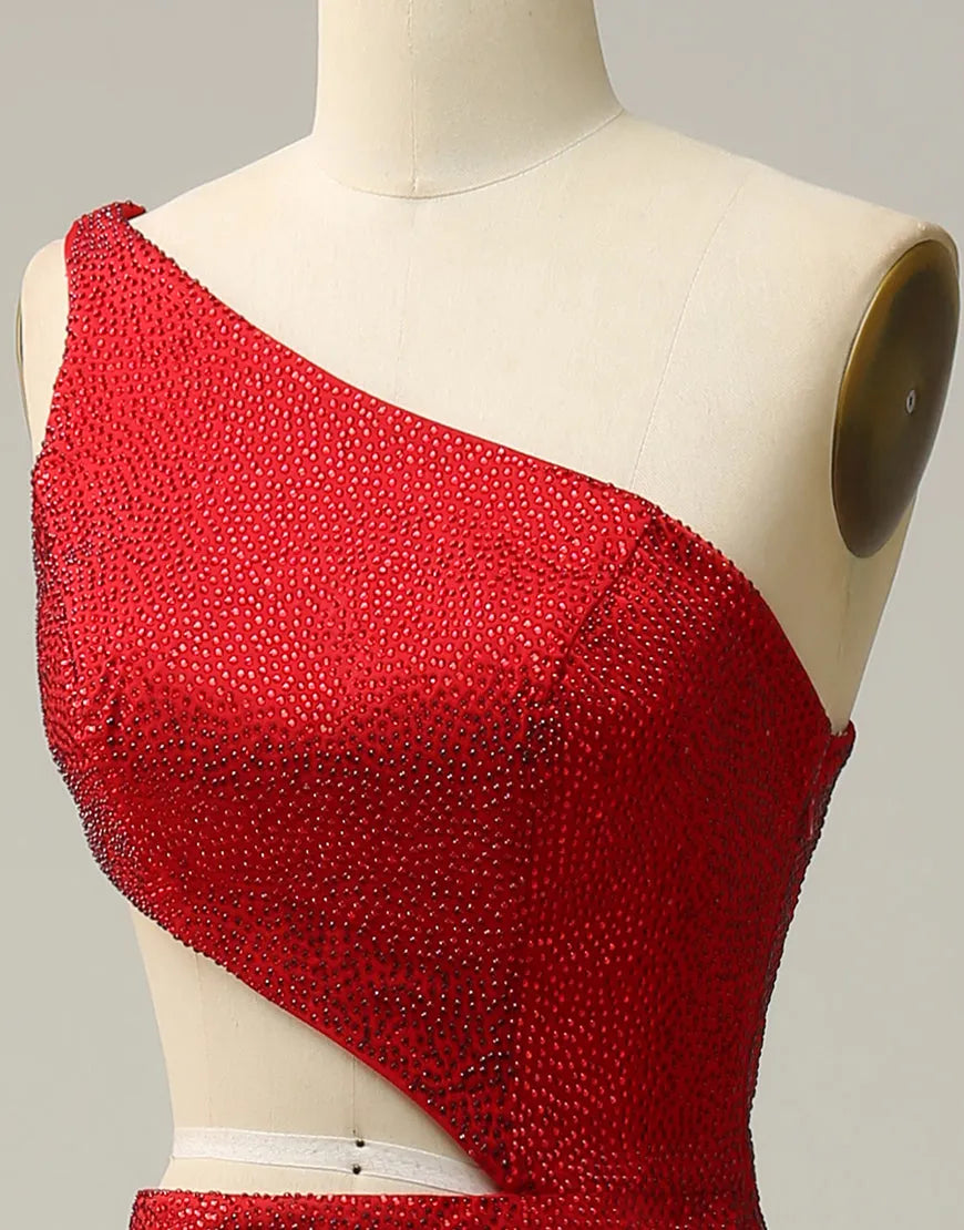 Side view of the mermaid dress, highlighting the flowing skirt and slit detail.