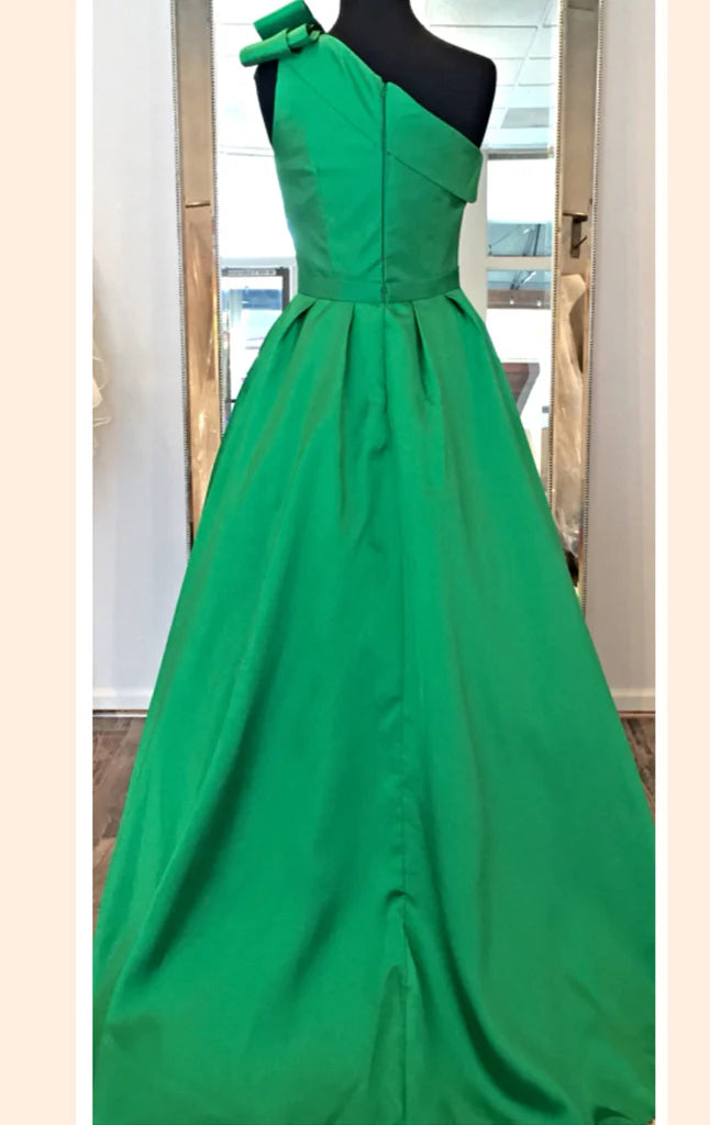 Back view of the elegant satin ball gown.