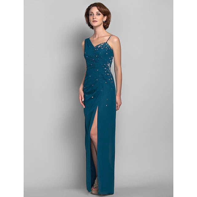 Back view of the floor-length chiffon Mother of the Bride gown.