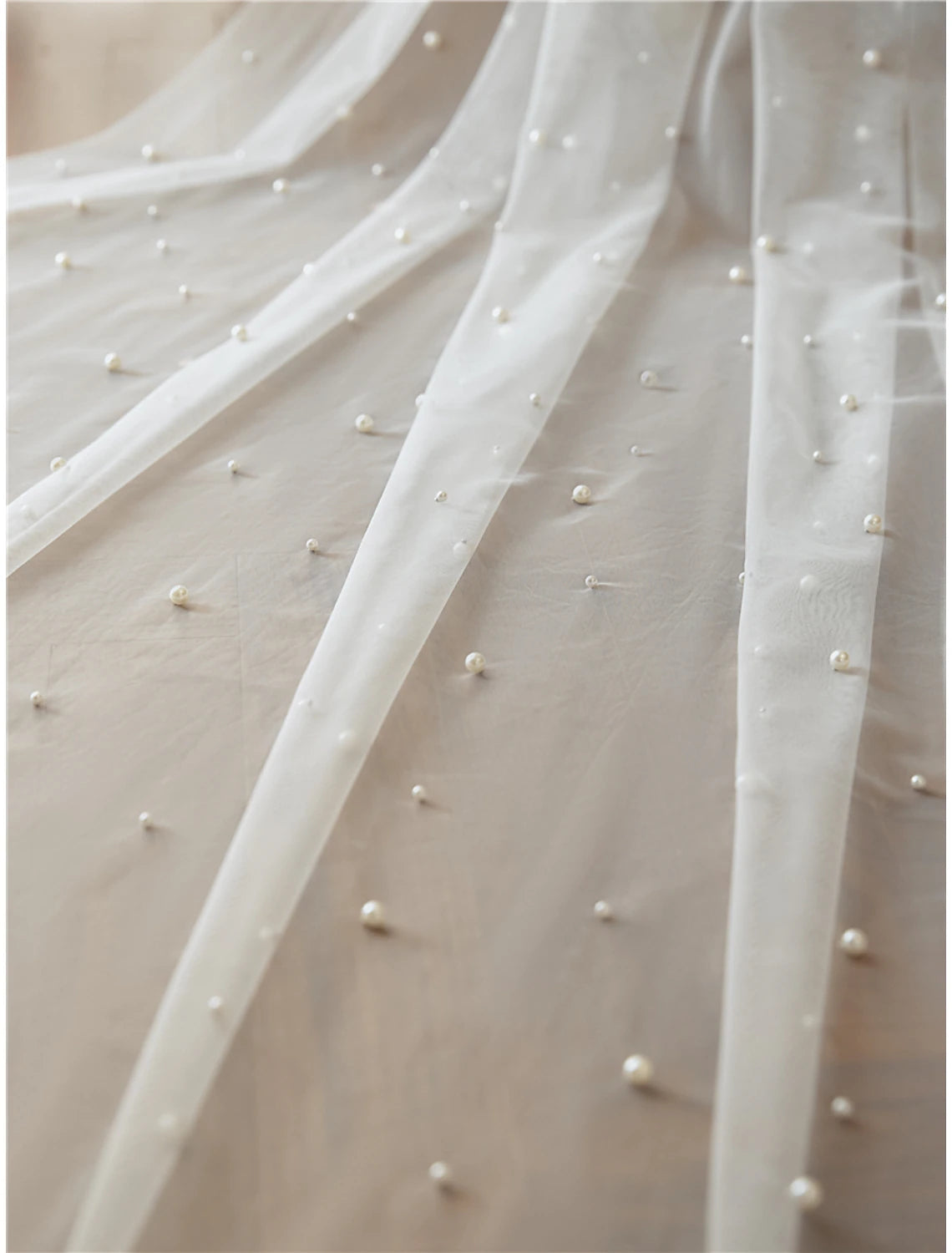 Full length view of the bride in the cathedral wedding veil.