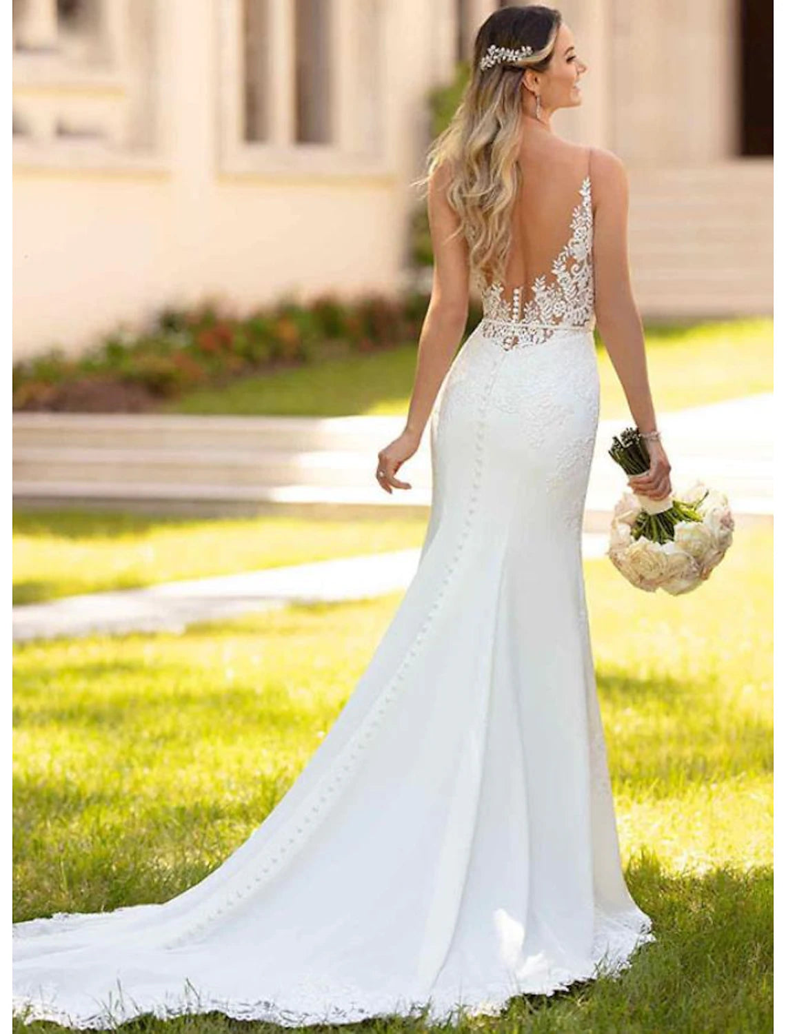 Full length view of the formal mermaid gown, perfect for engagement.