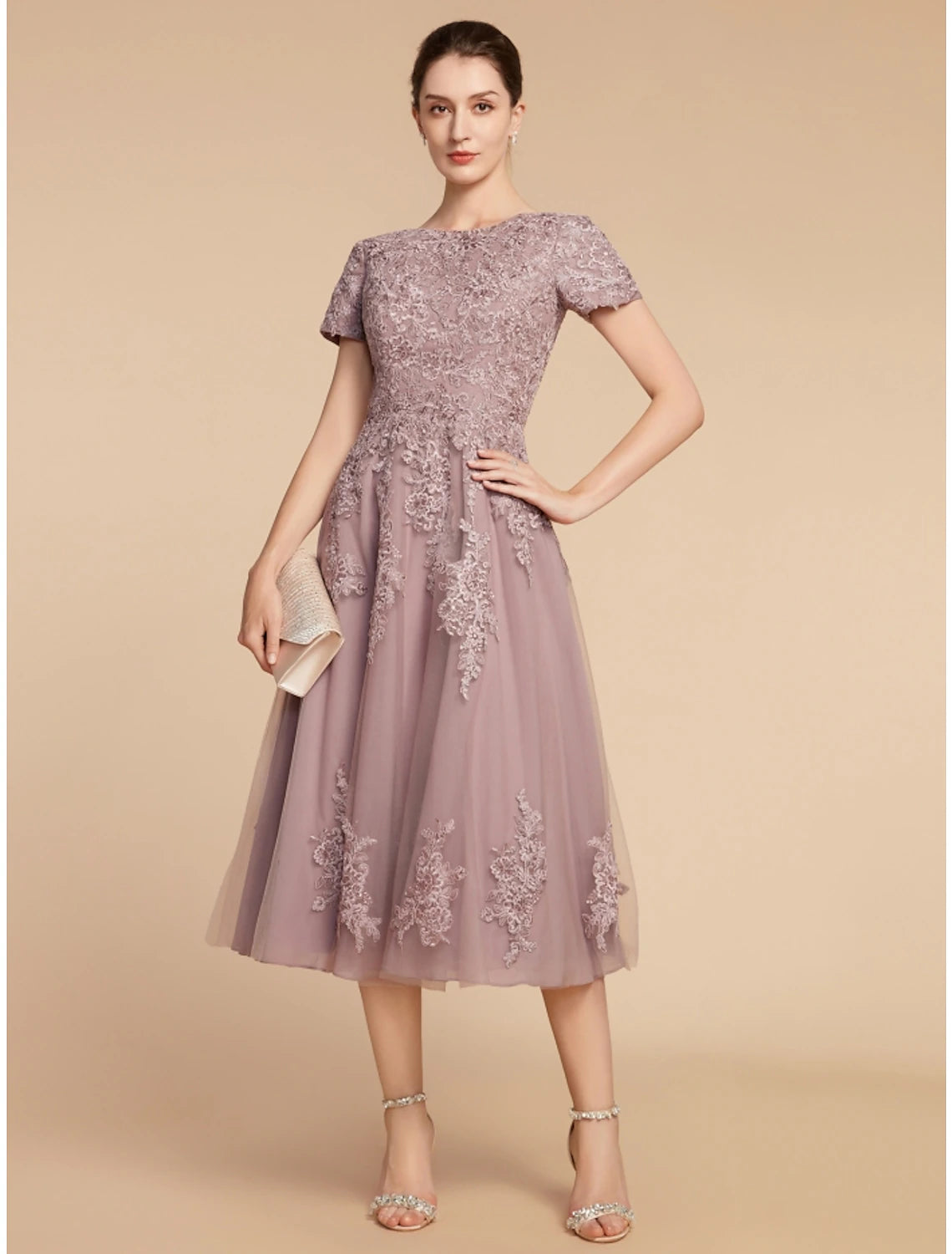 Full view of the Mother of the Bride dress, highlighting the tulle skirt.