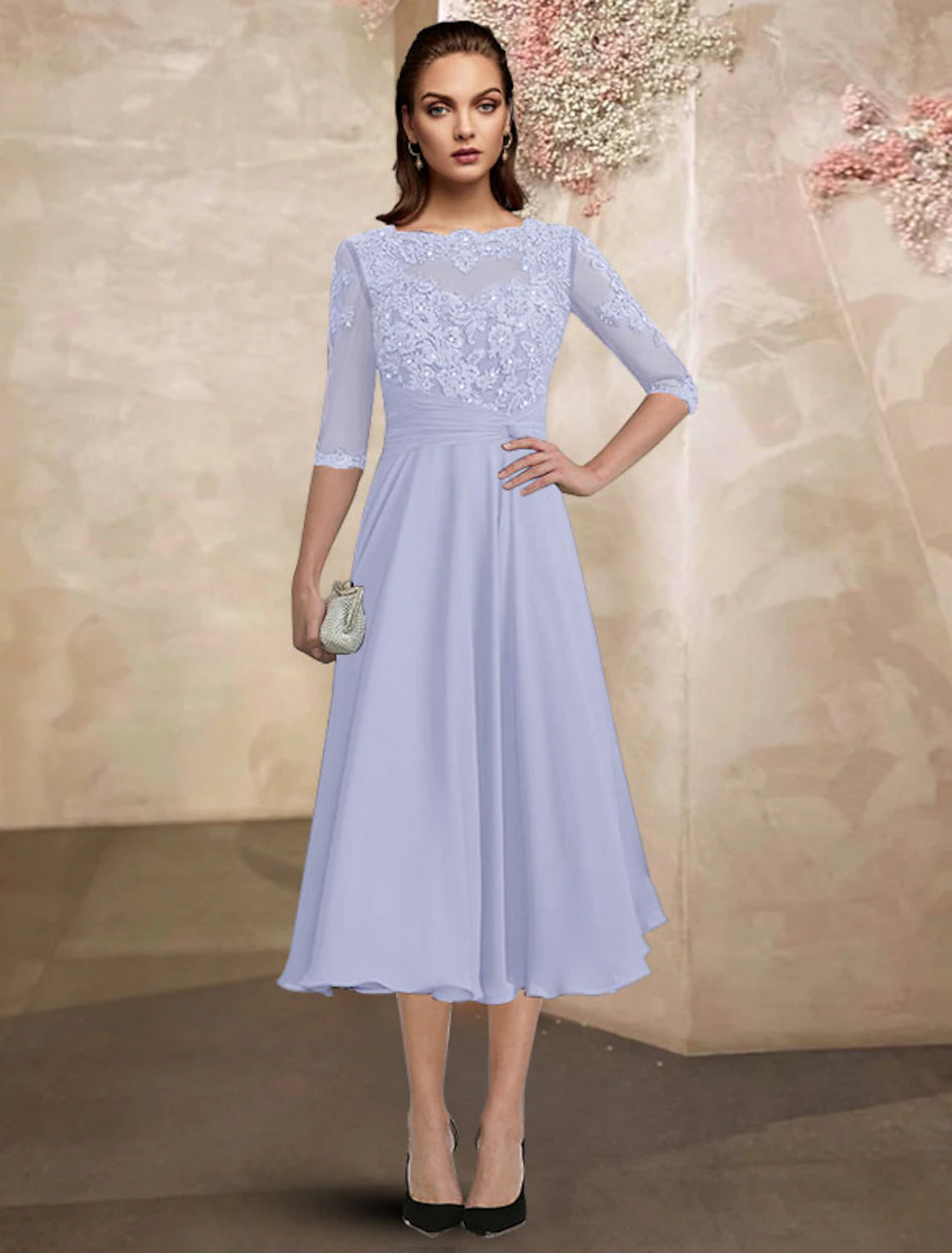 Side view of the plus size A-line dress, showcasing its flattering silhouette.