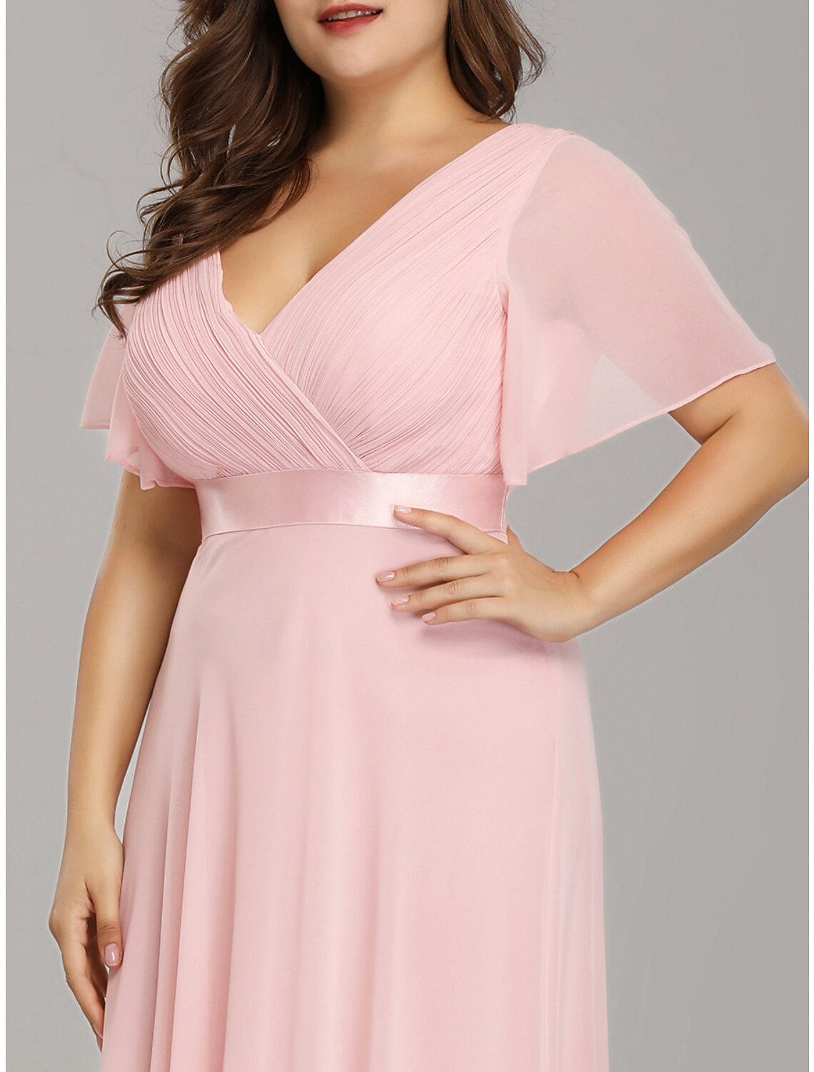 Full length view of the elegant chiffon dress for formal occasions.