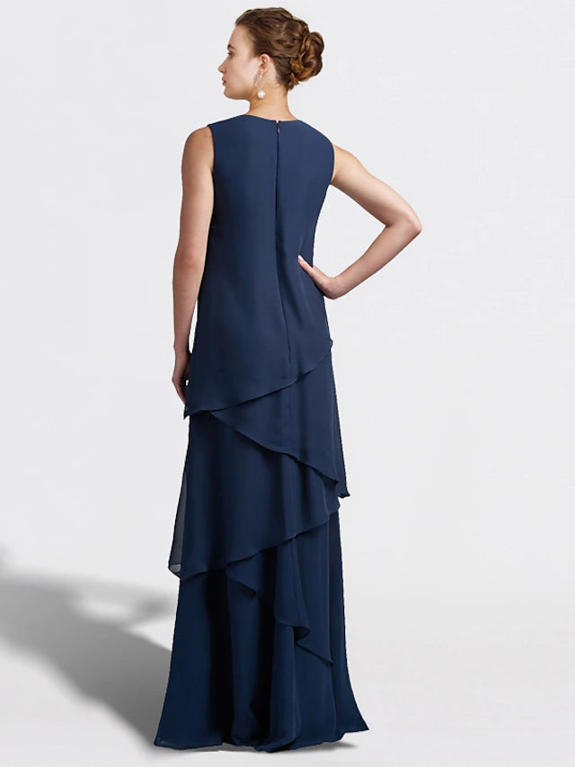 Plus size A-line formal gown, showcasing the flowing chiffon fabric.