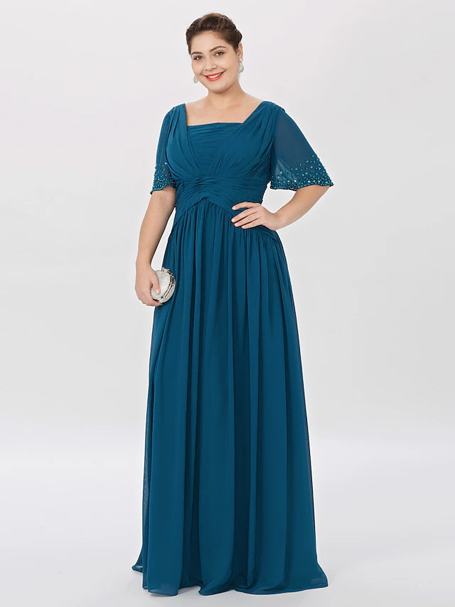 Elegant plus size Mother of the Bride dress, front view.