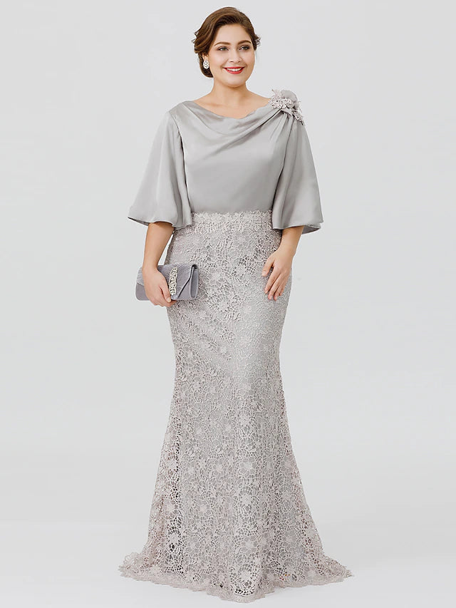 Elegant plus size mermaid trumpet Mother of the Bride dress with cowl neck.