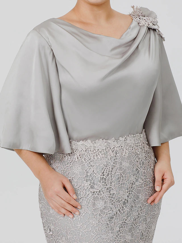 Close-up of the cowl neckline and half sleeve detail.